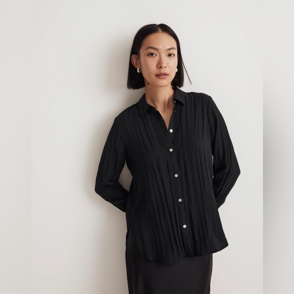 NEW Madewell Women’s XS True Black Crinkled Button-Up‎ Shirt NWT